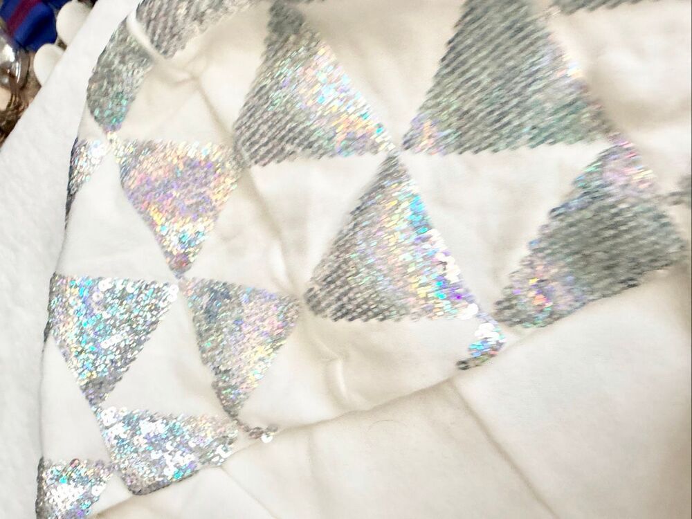 PINK Victoria’s Secret White Holographic Sequin Zip Hoodie Y2K Bling Women’s Sma - Picture 11 of 12